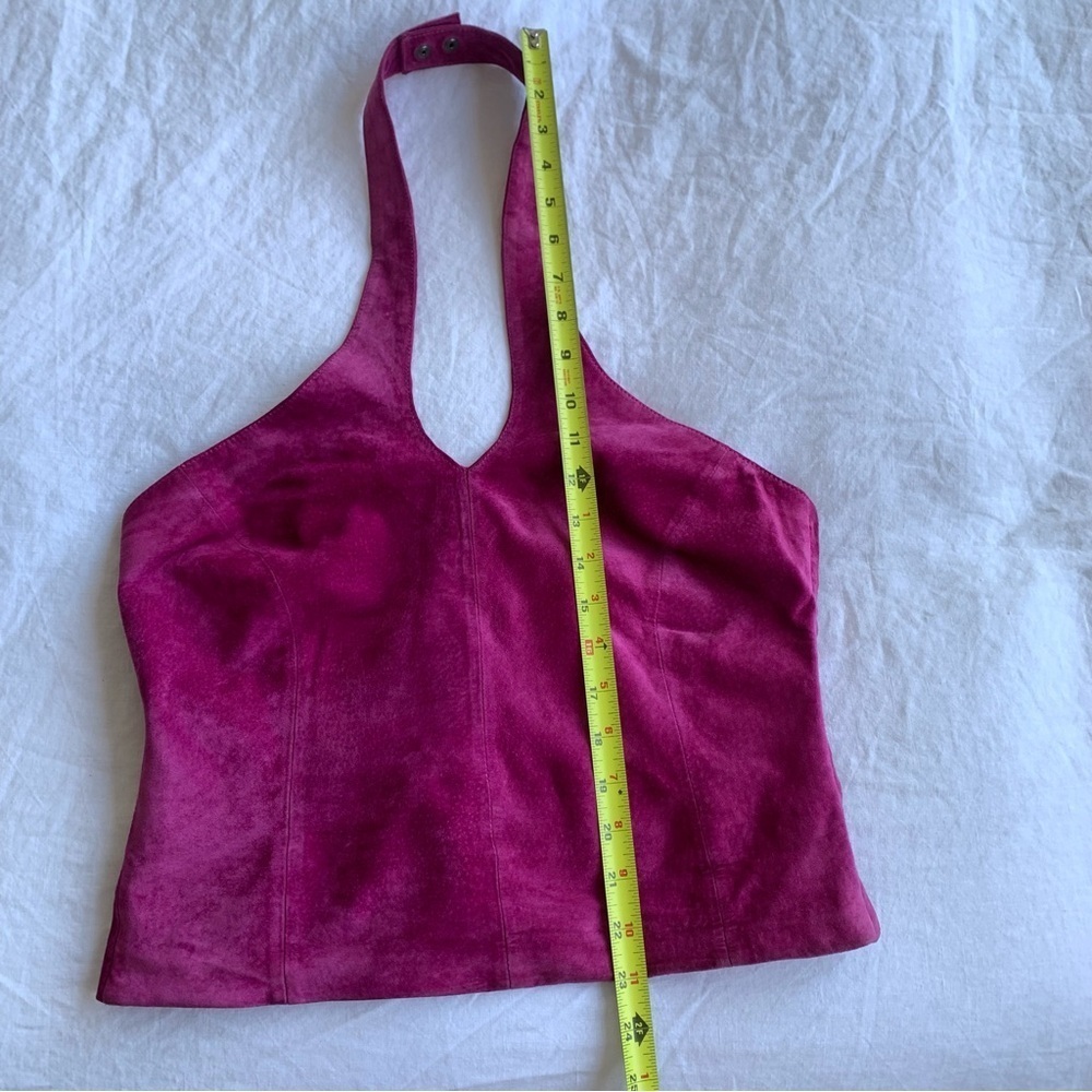 Vintage Cache Suede Leather Halter V Neck Bustier Corset Top Magenta Purple Pink - Picture 7 of 7